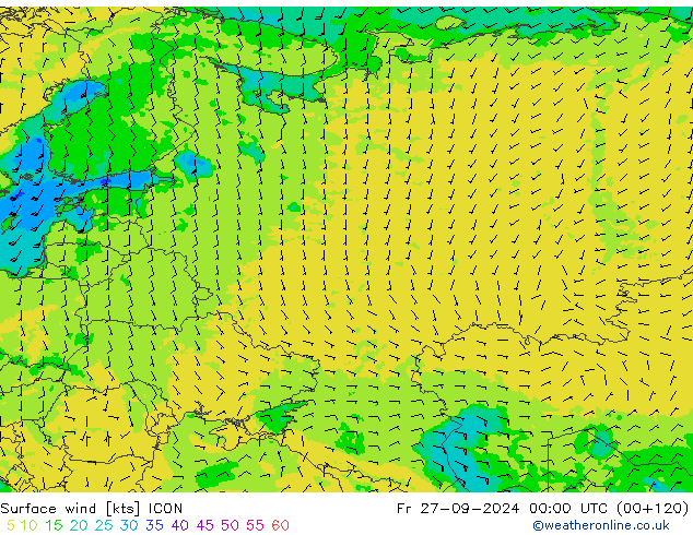 ветер 10 m ICON пт 27.09.2024 00 UTC
