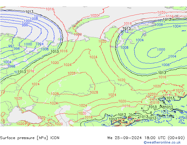 Yer basıncı ICON Çar 25.09.2024 18 UTC