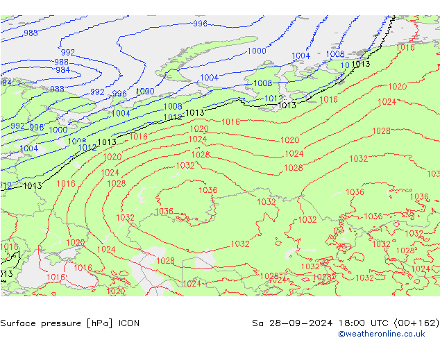 Surface pressure ICON Sa 28.09.2024 18 UTC