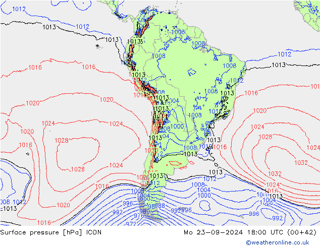 Surface pressure ICON Mo 23.09.2024 18 UTC