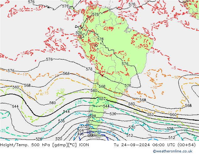 Height/Temp. 500 гПа ICON вт 24.09.2024 06 UTC