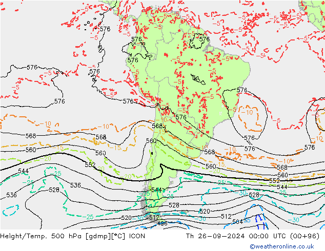 Height/Temp. 500 hPa ICON Do 26.09.2024 00 UTC