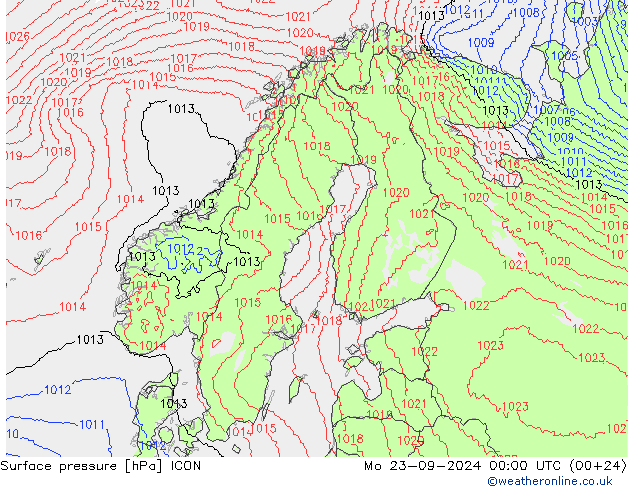 地面气压 ICON 星期一 23.09.2024 00 UTC