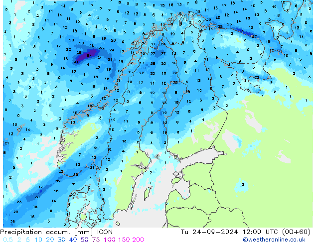 Precipitation accum. ICON Tu 24.09.2024 12 UTC