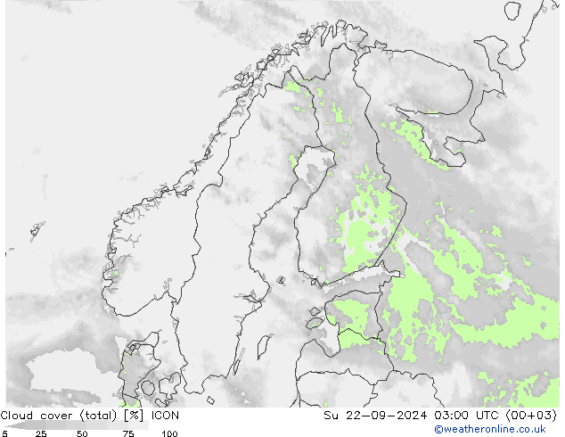 Wolken (gesamt) ICON So 22.09.2024 03 UTC