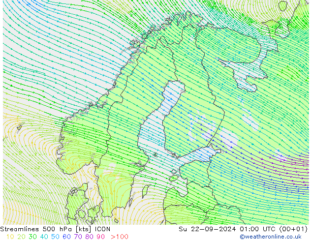 风 500 hPa ICON 星期日 22.09.2024 01 UTC