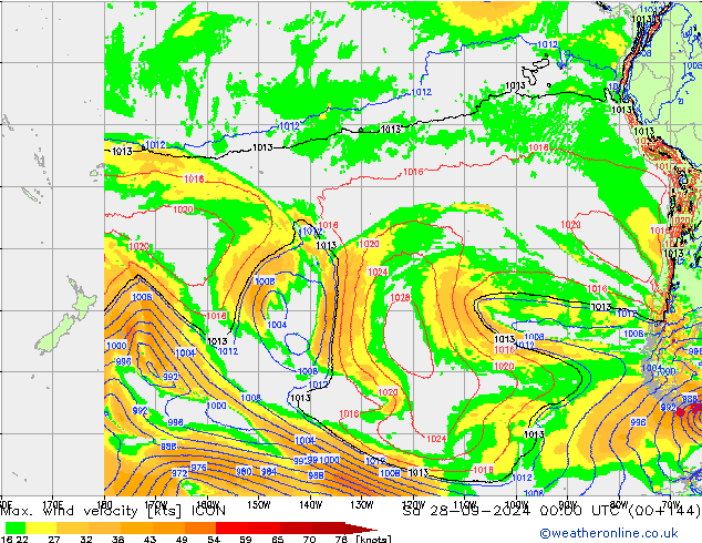 Max. wind velocity ICON sab 28.09.2024 00 UTC