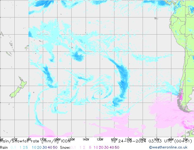 Rain/Snowfall rate ICON Tu 24.09.2024 03 UTC