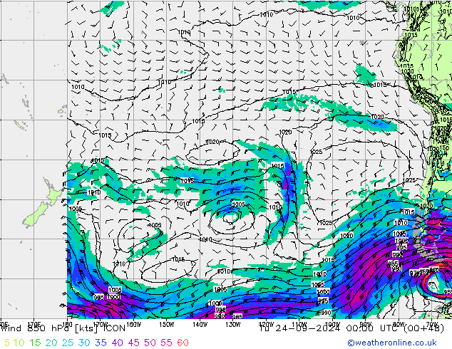 Wind 850 hPa ICON di 24.09.2024 00 UTC