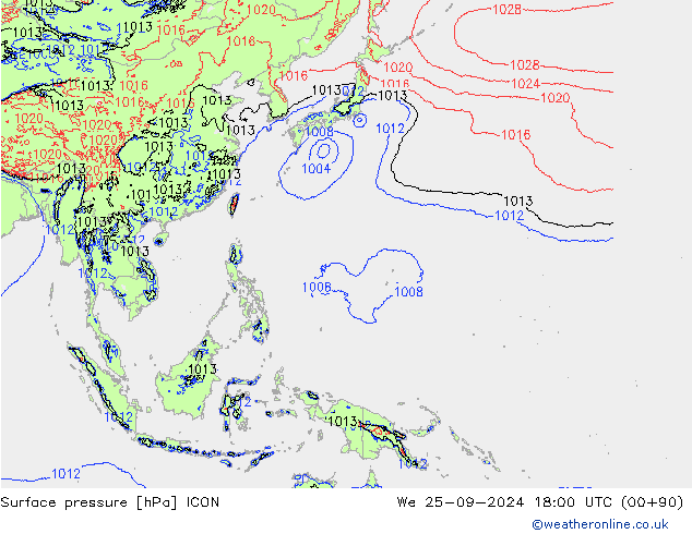 приземное давление ICON ср 25.09.2024 18 UTC