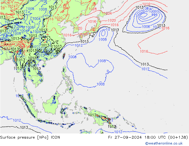 Luchtdruk (Grond) ICON vr 27.09.2024 18 UTC