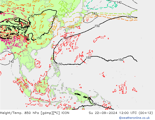 Height/Temp. 850 hPa ICON Su 22.09.2024 12 UTC