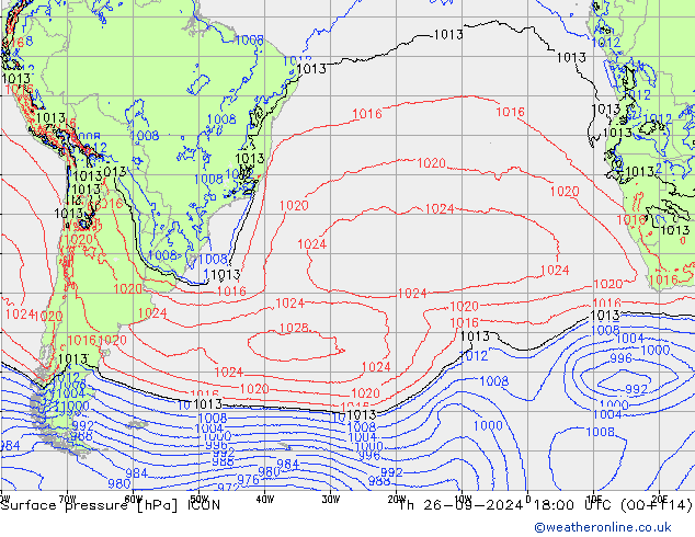 Surface pressure ICON Th 26.09.2024 18 UTC