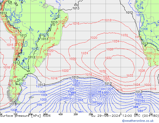 Surface pressure ICON Su 29.09.2024 12 UTC