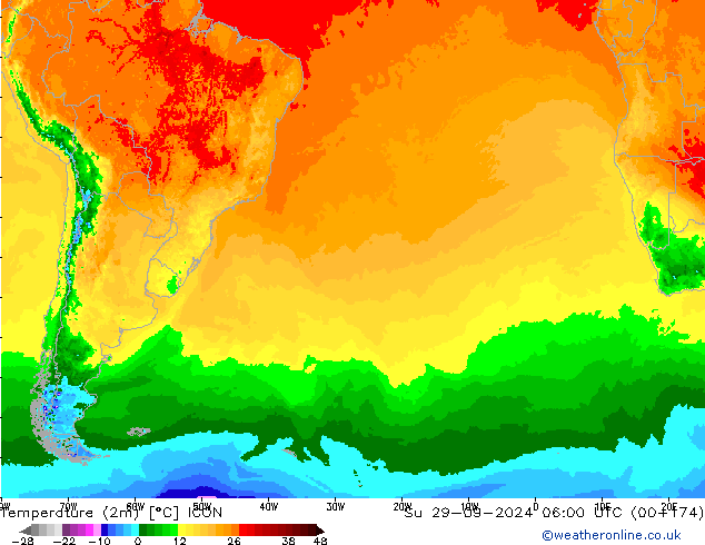 Temperatuurkaart (2m) ICON zo 29.09.2024 06 UTC