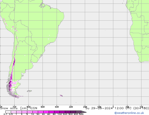 Глубина снега ICON Вс 29.09.2024 12 UTC