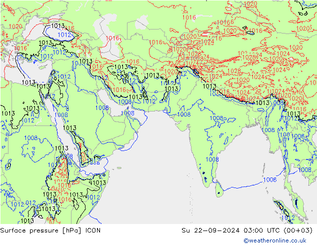 地面气压 ICON 星期日 22.09.2024 03 UTC