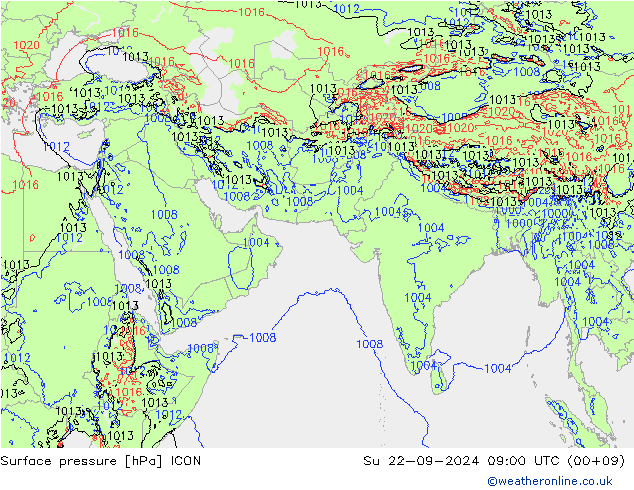 Luchtdruk (Grond) ICON zo 22.09.2024 09 UTC