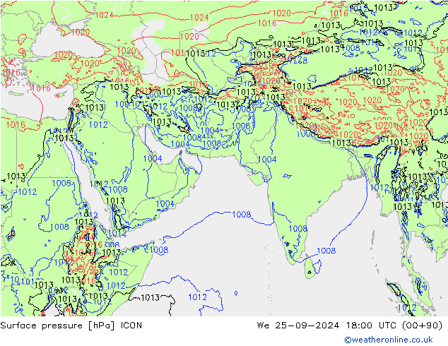 Surface pressure ICON We 25.09.2024 18 UTC