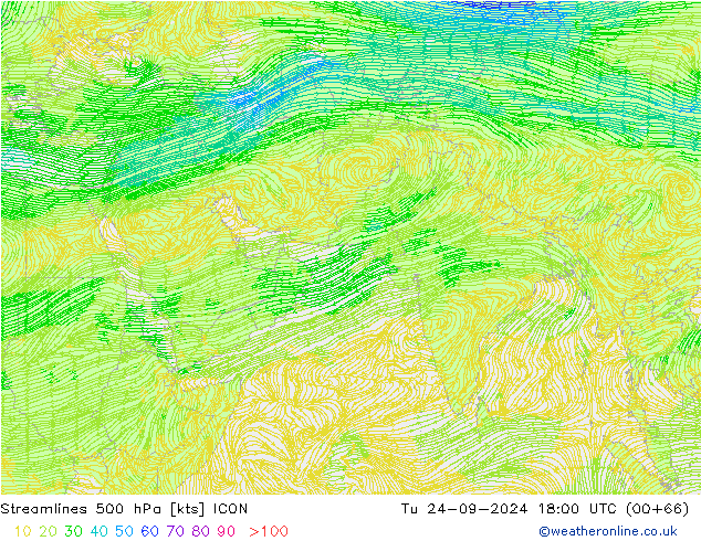 Streamlines 500 hPa ICON Tu 24.09.2024 18 UTC