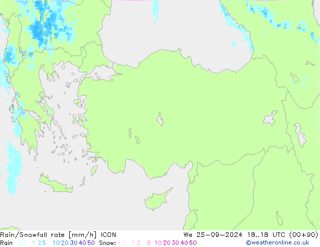 Rain/Snowfall rate ICON mer 25.09.2024 18 UTC