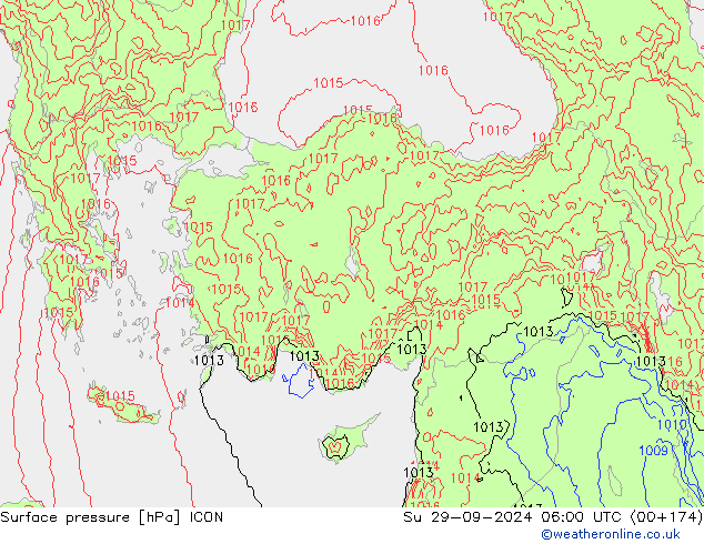 Pressione al suolo ICON dom 29.09.2024 06 UTC