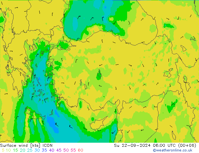 Wind 10 m ICON zo 22.09.2024 06 UTC