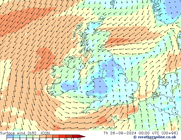 ве�Bе�@ 10 m (bft) ICON чт 26.09.2024 00 UTC