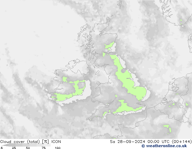 Wolken (gesamt) ICON Sa 28.09.2024 00 UTC