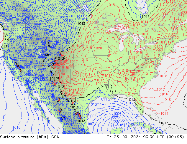 Pressione al suolo ICON gio 26.09.2024 00 UTC