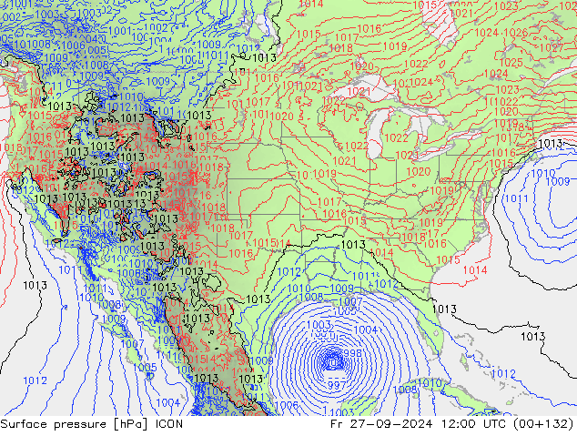 Luchtdruk (Grond) ICON vr 27.09.2024 12 UTC