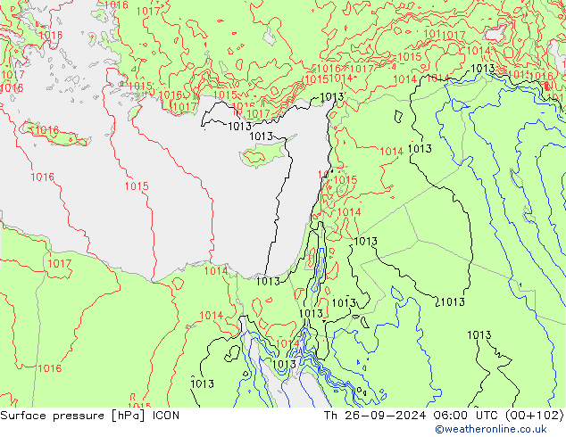 Surface pressure ICON Th 26.09.2024 06 UTC