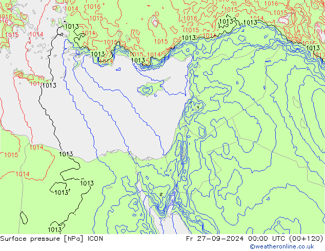 Luchtdruk (Grond) ICON vr 27.09.2024 00 UTC