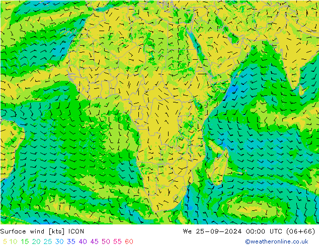 Vento 10 m ICON Qua 25.09.2024 00 UTC