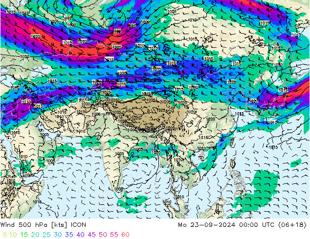 Wind 500 hPa ICON Mo 23.09.2024 00 UTC