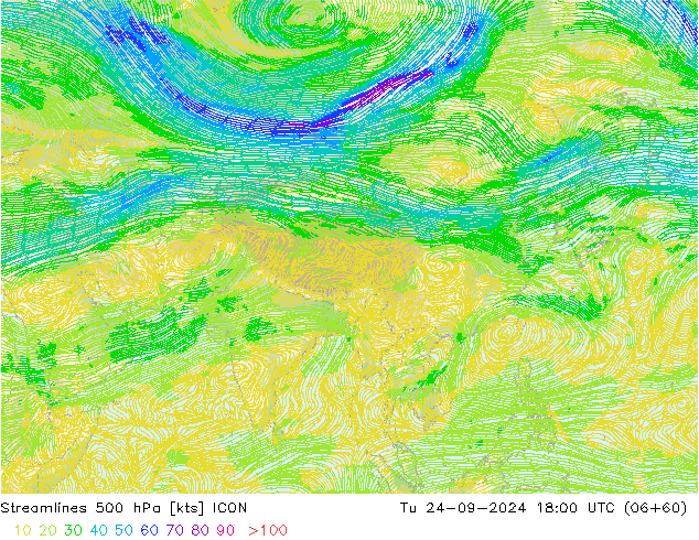 Stroomlijn 500 hPa ICON di 24.09.2024 18 UTC