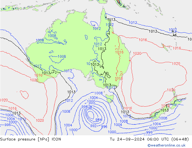 Luchtdruk (Grond) ICON di 24.09.2024 06 UTC