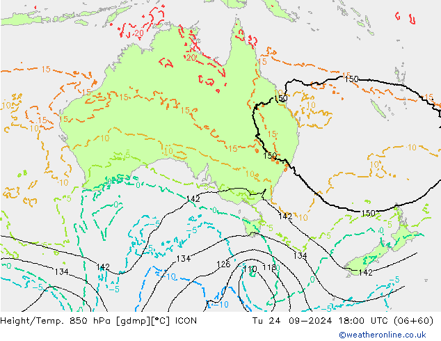 Height/Temp. 850 hPa ICON Di 24.09.2024 18 UTC