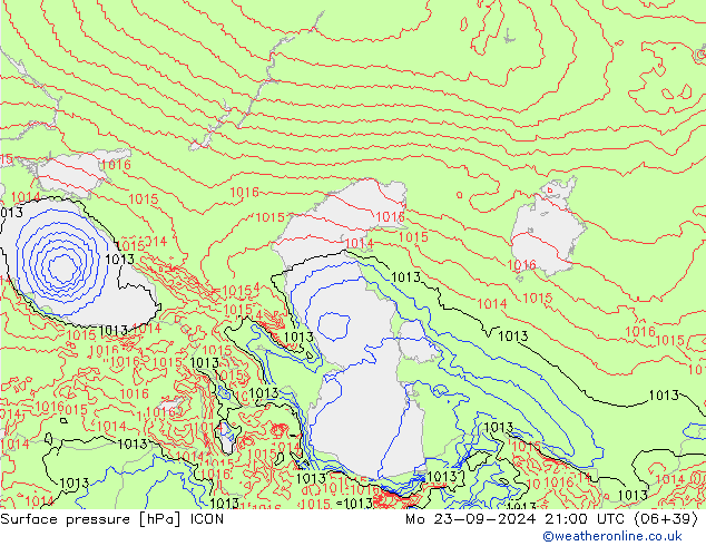 Luchtdruk (Grond) ICON ma 23.09.2024 21 UTC