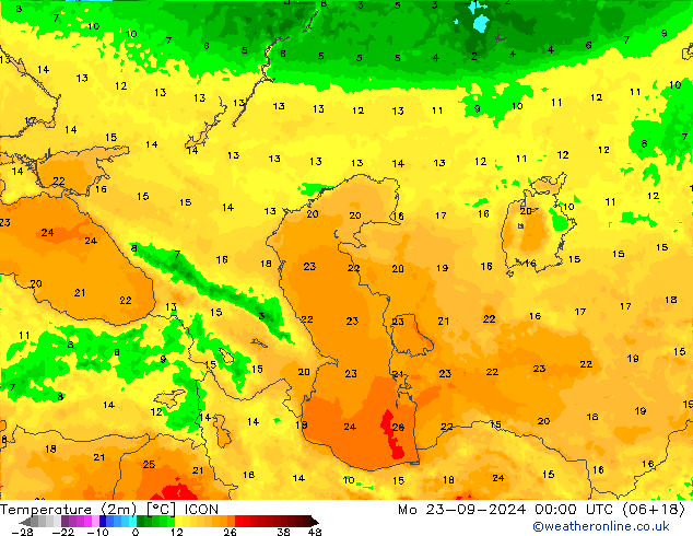 Temperature (2m) ICON Mo 23.09.2024 00 UTC