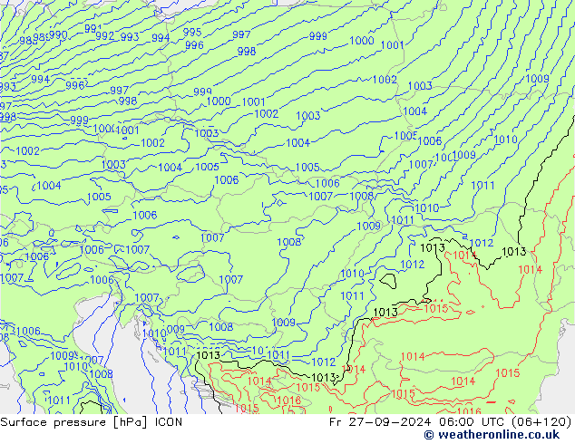 Luchtdruk (Grond) ICON vr 27.09.2024 06 UTC