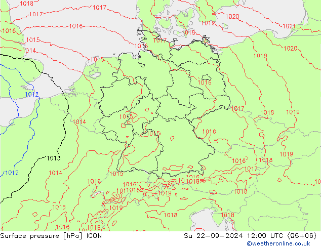 Surface pressure ICON Su 22.09.2024 12 UTC