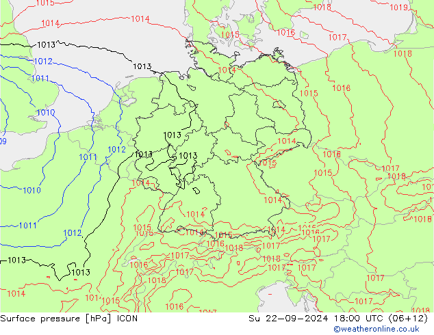 Surface pressure ICON Su 22.09.2024 18 UTC