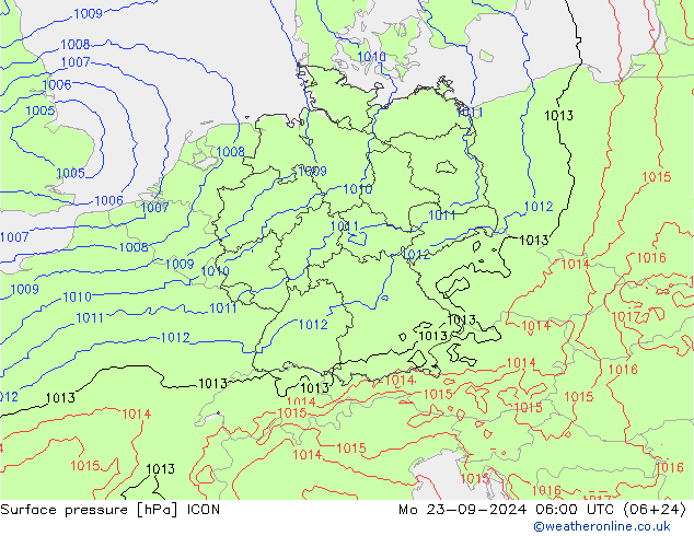 地面气压 ICON 星期一 23.09.2024 06 UTC