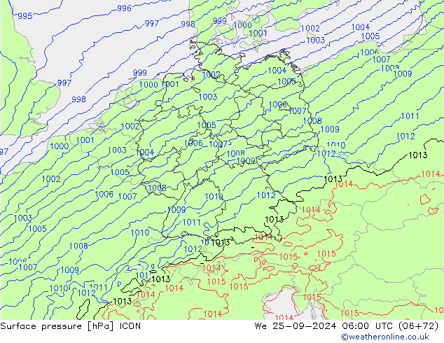 Atmosférický tlak ICON St 25.09.2024 06 UTC