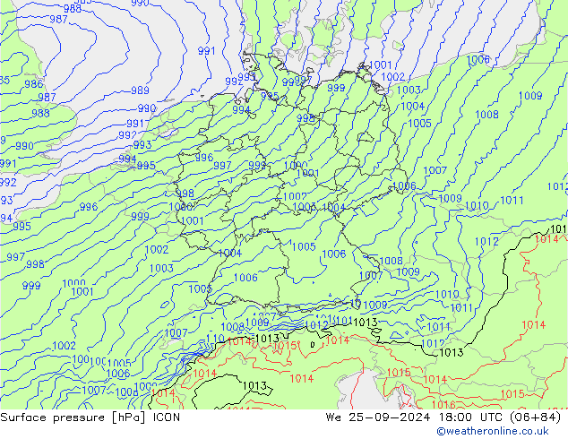 Yer basıncı ICON Çar 25.09.2024 18 UTC