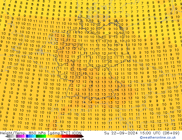 Height/Temp. 850 гПа ICON Вс 22.09.2024 15 UTC