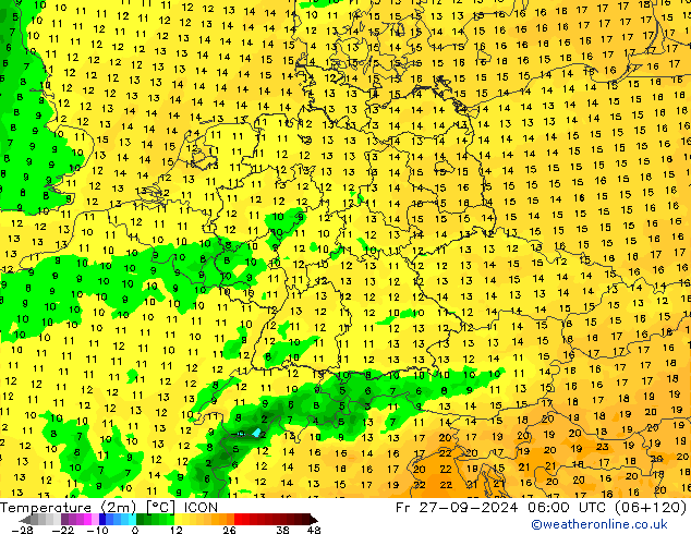 Temperature (2m) ICON Pá 27.09.2024 06 UTC