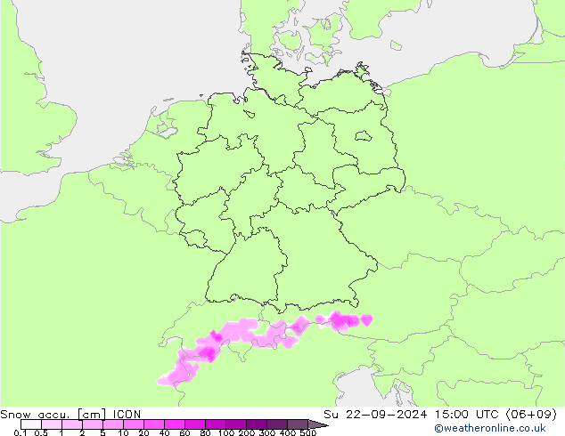Глубина снега ICON Вс 22.09.2024 15 UTC