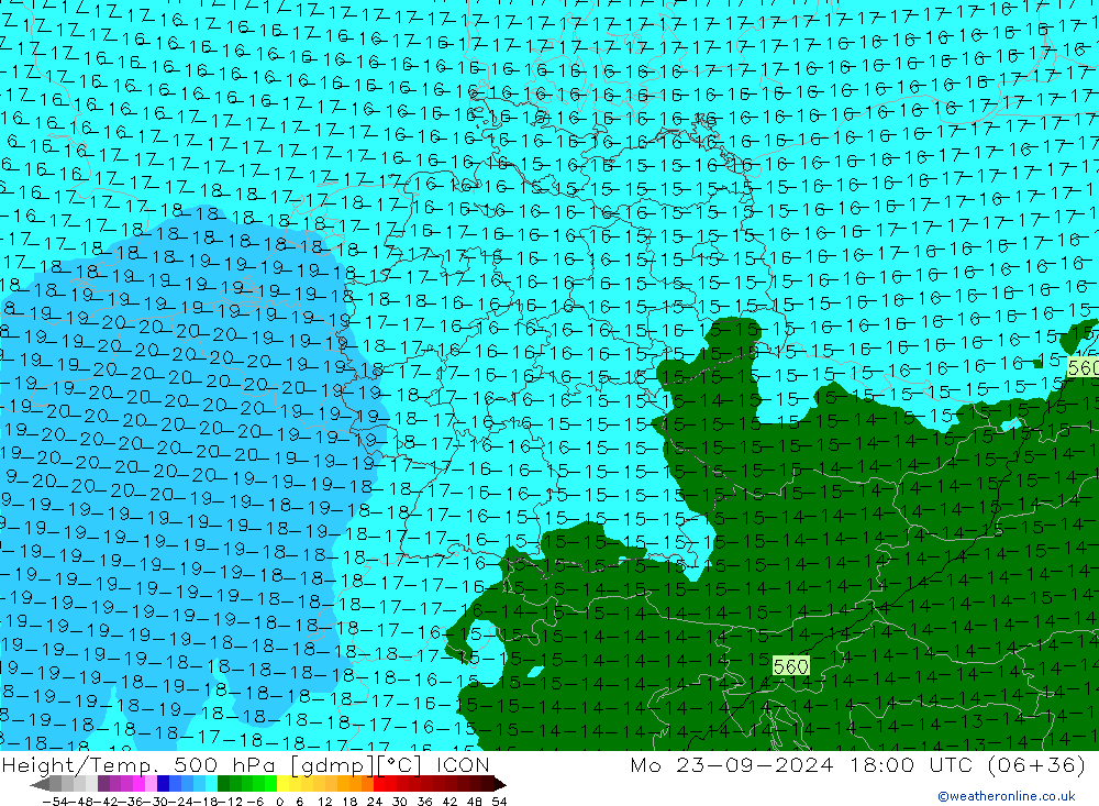 Geop./Temp. 500 hPa ICON lun 23.09.2024 18 UTC